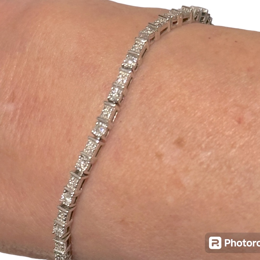 Kay Jewelers Diamond Square-Link Tennis Bracelet 1/4 ct tw Sterling Silver 7"